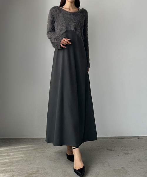 Louere（ルエレ） ワンピース シャギーショートニット＋セミフレア