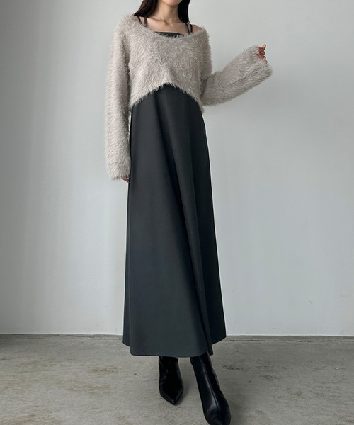 Louere（ルエレ） ワンピース シャギーショートニット＋セミフレア