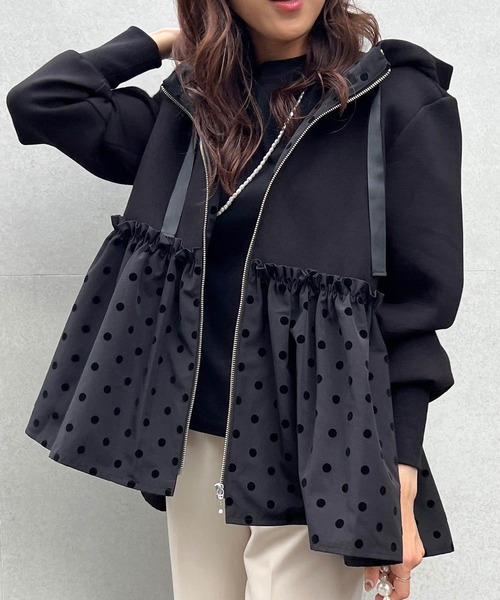 「PICCIN PERLA」 ジップアップパーカー M ブラック レディース