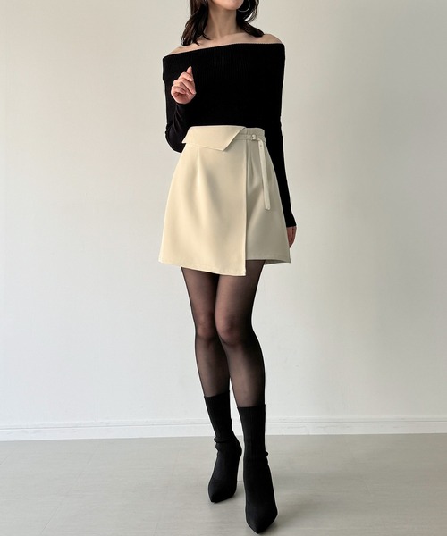 JUNOAH（ジュノア） スカート インナーパンツ付きラップデザインミニ