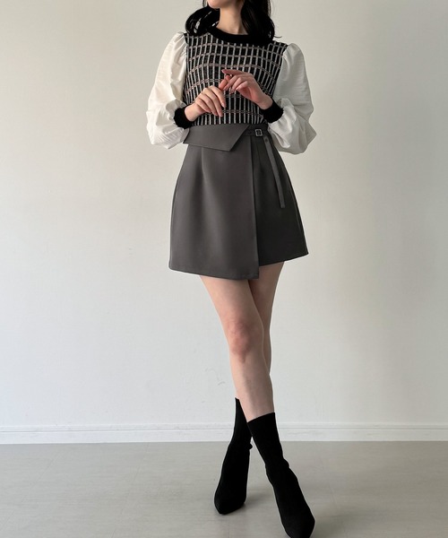 JUNOAH（ジュノア） スカート インナーパンツ付きラップデザインミニ