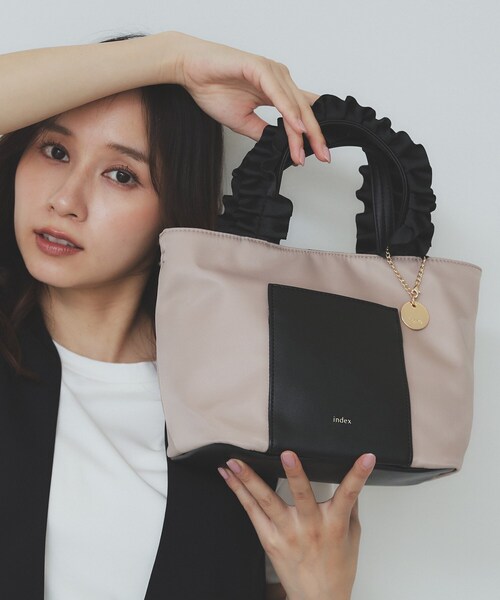 ふっふ出品　9/23 index トートバッグ 「2WAY」持ち手フリルトートバッグ