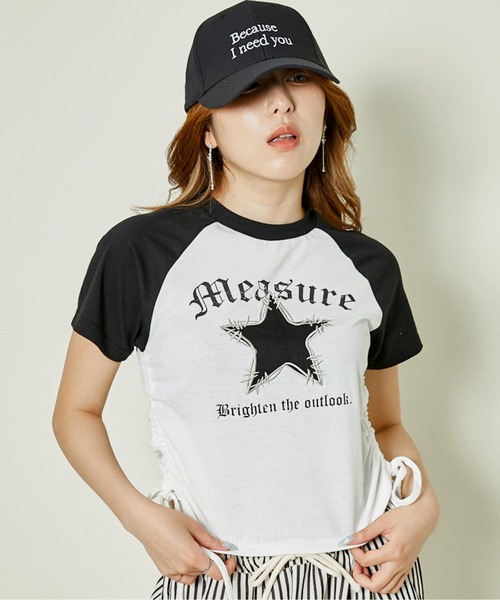 tシャツ 「サイドギャザー×スターワッペン」ラグランT レディース tシャツ 「サイドギャザー×スターワッペン」ラグランT レディース
