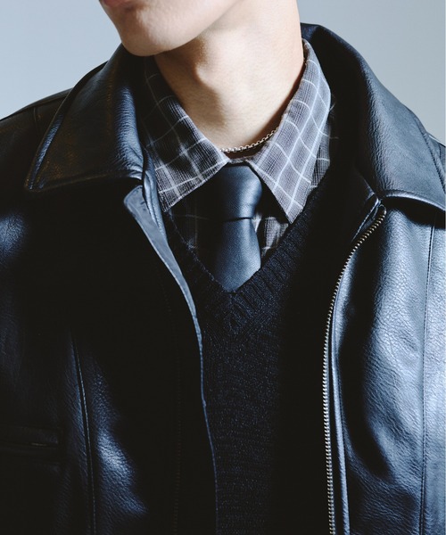 ジッパー付きレザーネクタイ LOREM IPSUM ロレムイプサム ブラック ジッパー付きレザーネクタイ LOREM IPSUM ロレムイプサム ブラック