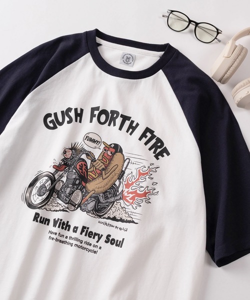 tシャツ 「84」ラグラン 6分袖 グラフィック プリントTシャツ メンズ