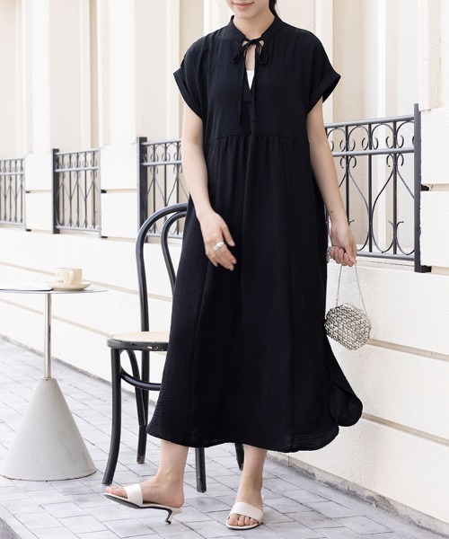 美品♡現行♡プラダ ギャザー ワンピース ロング リボン 38 S ブラック ワンピース ネックリボン×ウエストギャザーロングワンピース