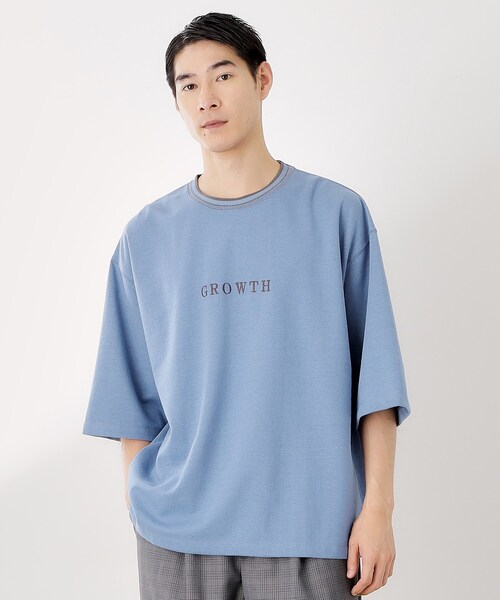 THE SHOP TK tシャツ 配色刺繍6分袖Tシャツ 「ビッグシルエット／洗濯