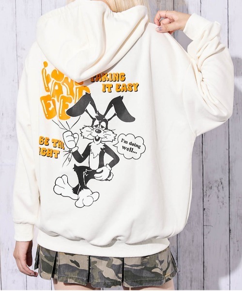 パーカー 「発泡ロゴ×刺繍ワンポイント」レディース 裏毛スウェット