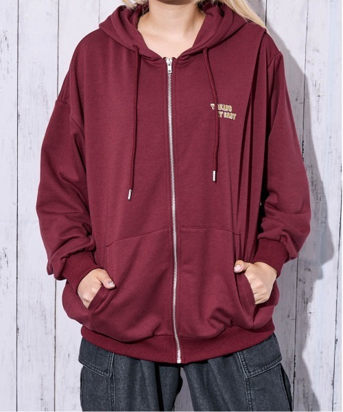 パーカー 「発泡ロゴ×刺繍ワンポイント」レディース 裏毛スウェット