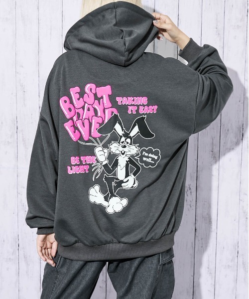 パーカー 「発泡ロゴ×刺繍ワンポイント」レディース 裏毛スウェット