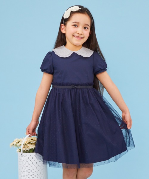 CHOPIN deux」 「KIDS」半袖ワンピース 130cm ネイビー キッズ