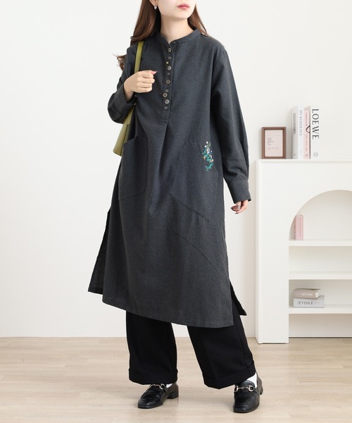 Quelle Chance（ケルシャンス） シャツワンピース 刺繍入多釦