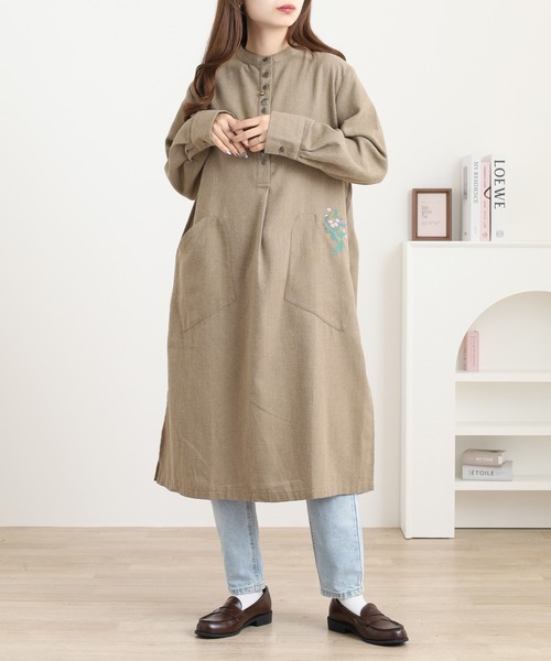 Quelle Chance（ケルシャンス） シャツワンピース 刺繍入多釦