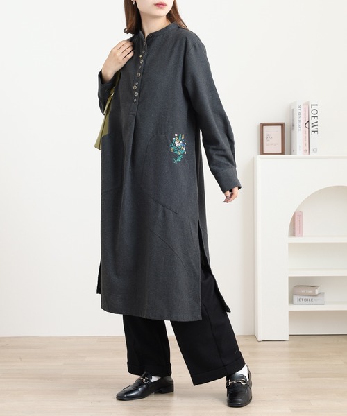 Quelle Chance（ケルシャンス） シャツワンピース 刺繍入多釦