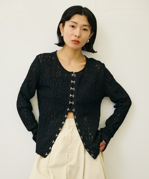 Theory 20ss 長袖レースカーディガン AIC. カーディガン ホックデザインレースカーディガン レディース