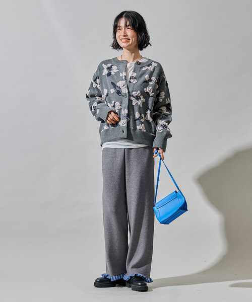 黒の丸首白ジャカードニットカーディガン FREAK'S STORE（フリークスストア） カーディガン 「新色追加」モール