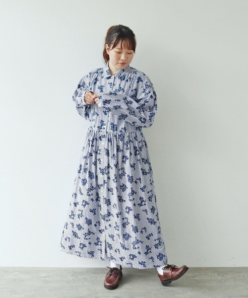 PAR ICI（パーリッシィ） ワンピース ストライプお花プリント ギャザー