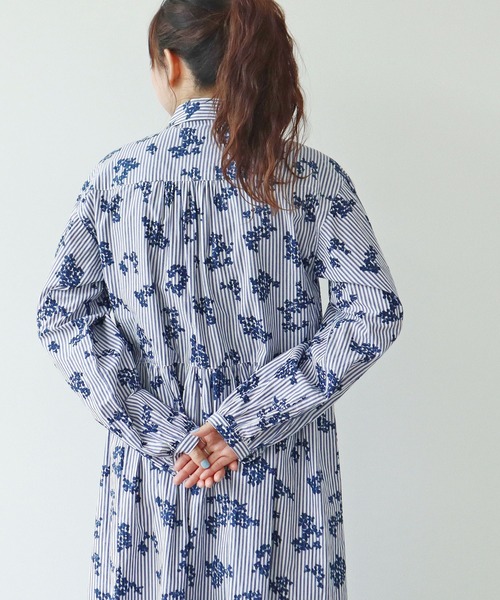 PAR ICI（パーリッシィ） ワンピース ストライプお花プリント ギャザー
