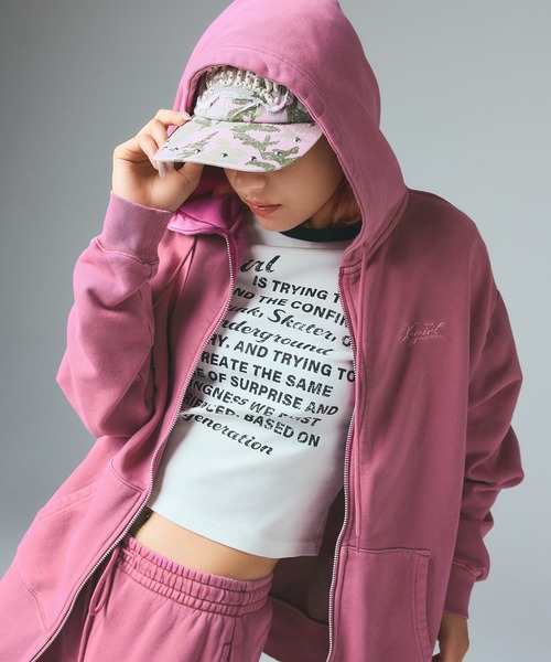 X-girl（エックスガール） パーカー PIGMENT DYED FACE AND LOGO