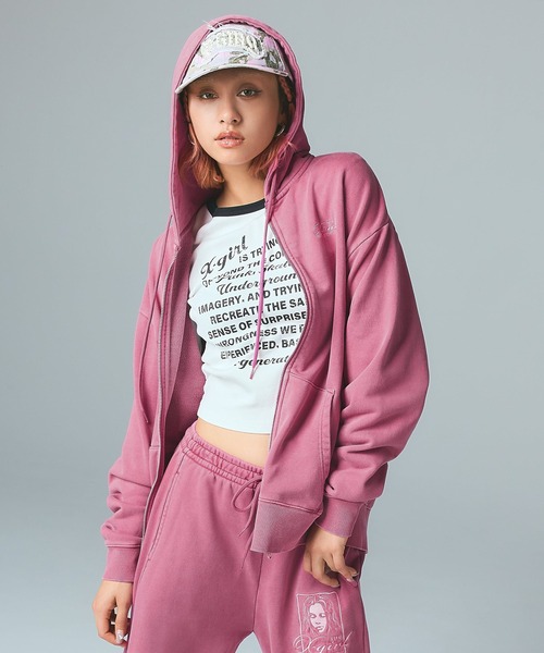 X-girl（エックスガール） パーカー PIGMENT DYED FACE AND LOGO