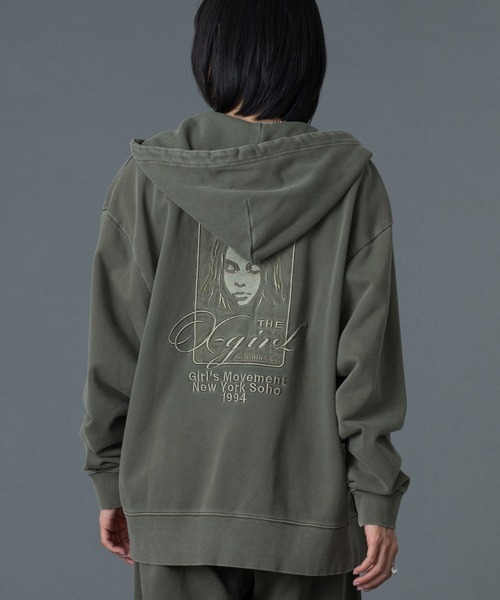 X-girl（エックスガール） パーカー PIGMENT DYED FACE AND LOGO
