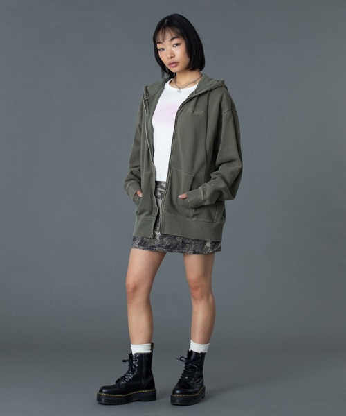 X-girl（エックスガール） パーカー PIGMENT DYED FACE AND LOGO