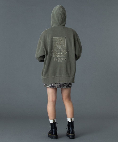 X-girl（エックスガール） パーカー PIGMENT DYED FACE AND LOGO