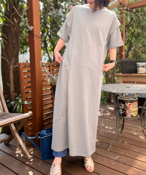 「AVIE」 半袖ワンピース 38 ベージュ レディース_画像3