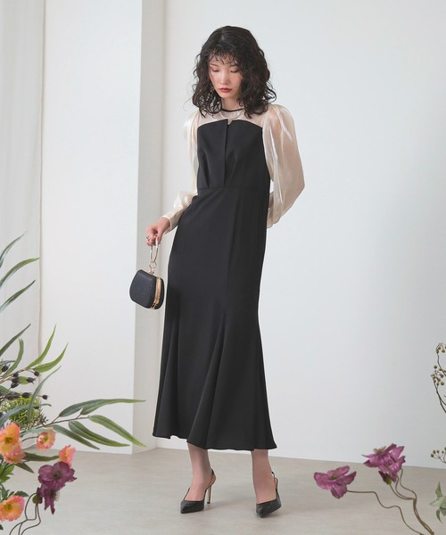 「Kana」 長袖ワンピース S ベージュ×ブラック レディース_画像3