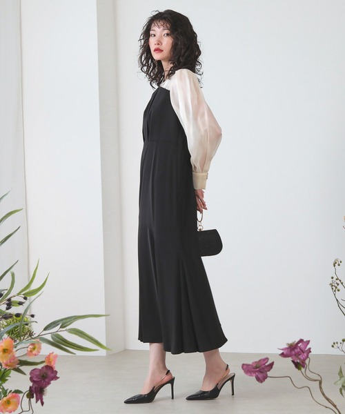 「Kana」 長袖ワンピース S ベージュ×ブラック レディース_画像4