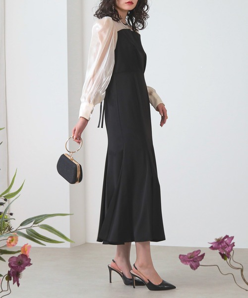 「Kana」 長袖ワンピース S ベージュ×ブラック レディース_画像7