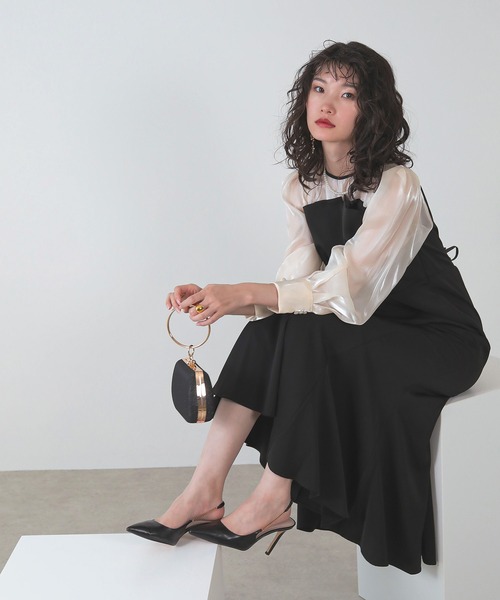 「Kana」 長袖ワンピース S ベージュ×ブラック レディース_画像8