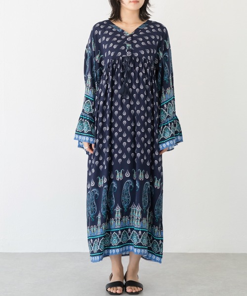 「LAVEANGE」 長袖ワンピース M ネイビー レディース_画像3