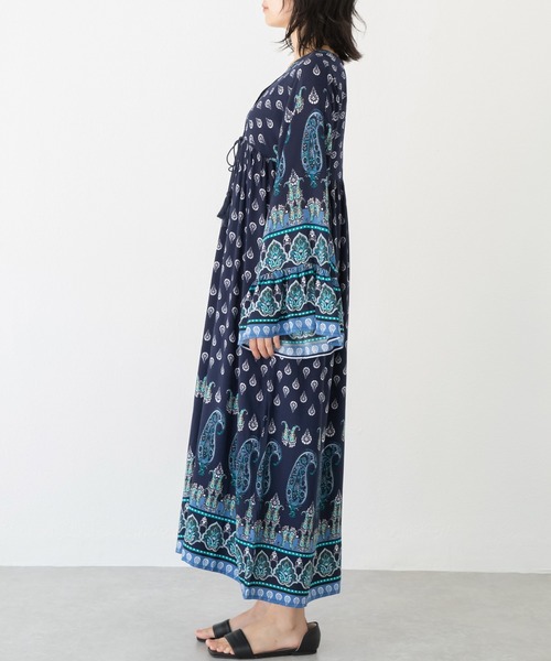 「LAVEANGE」 長袖ワンピース M ネイビー レディース_画像4