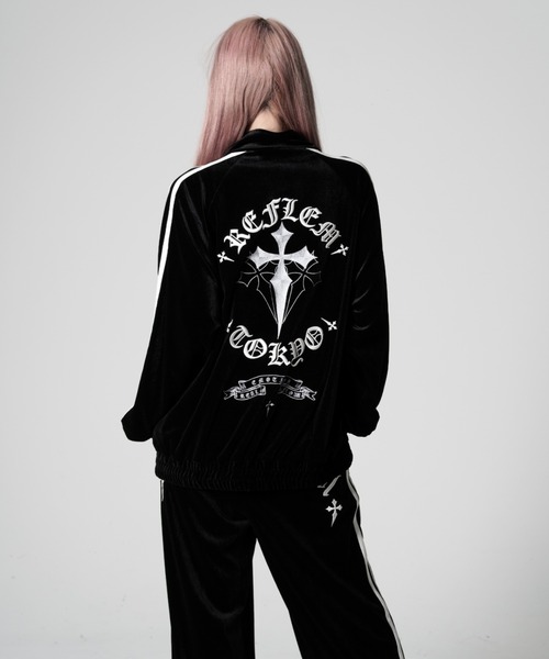 REFLEM ジャージ 地雷系 REFLEM（レフレム） ジャージ 「REFLEM/レフレム」クロス刺繍ベロア