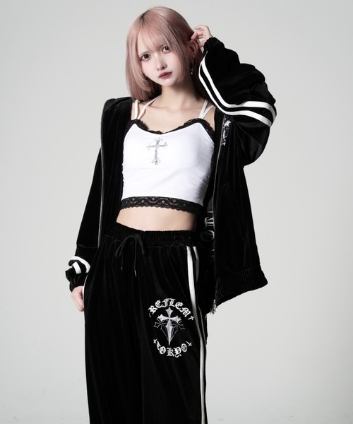 REFLEM レフレム ベロア 十字架 クロス ライン ジャージ セットアップ REFLEM（レフレム） ジャージ 「REFLEM/レフレム」クロス刺繍ベロア