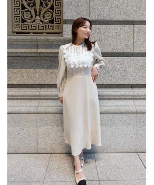 ワンピース Her lip to Logo Long Dress ecru Her lip to Grace Cotton-Blend Long Dress - ワンピースオンライン