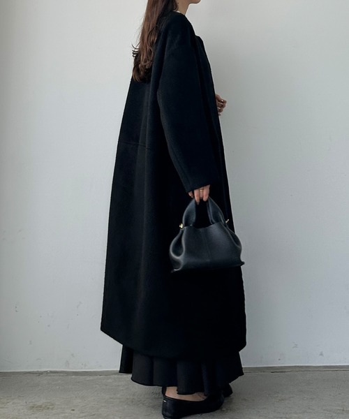 「Louere」 ノーカラーコート LARGE ブラック レディース_画像4