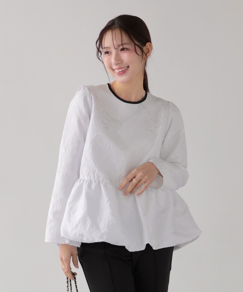 fitmore ジャガード裾バルーントップス Fit more（フィットモア） ジャガード裾バルーントップス レディース