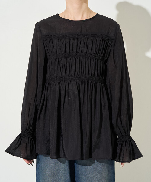 フリル ロングスリーブブラウス FREAK'S STORE（フリークスストア） ブラウス シャツ 限定展開 シアー