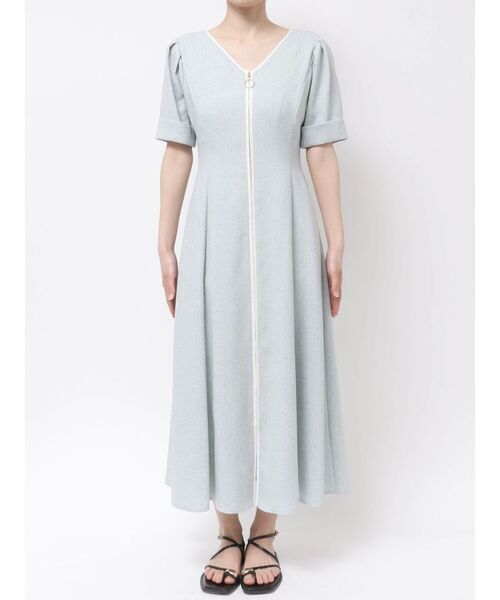 ワンピース フロントジップVネックフレアワンピース 「夏服」「オフィスカジュアル」の画像