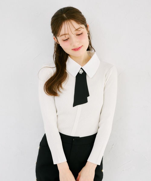 新品tocco closetトッコクローゼット令嬢ニットトップスオフホワイト tocco closet（トッコ クローゼット） ニット セーター シアーリボン