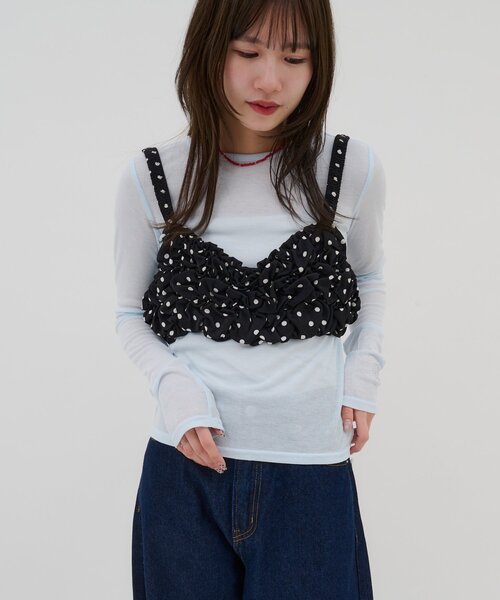 GOLDS♡初期デザイン♡ドット柄キャミトップス♡2点セット♡ホワイト×ブラック Discoat（ディスコート） ブラウス シャツ 「umm.」ドット柄