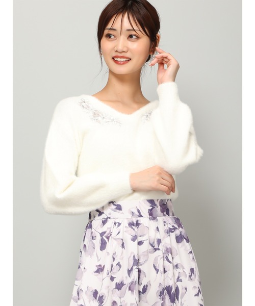 「MISCH MASCH」 長袖ニット フリ- ブルー レディース_画像2