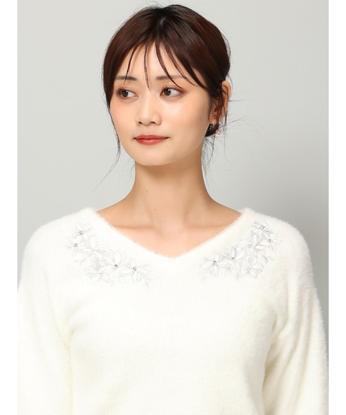 「MISCH MASCH」 長袖ニット フリ- ブルー レディース_画像5