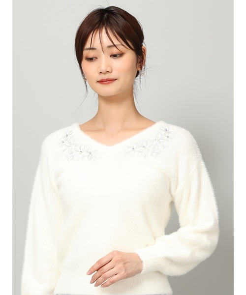 「MISCH MASCH」 長袖ニット フリ- ブルー レディース_画像6