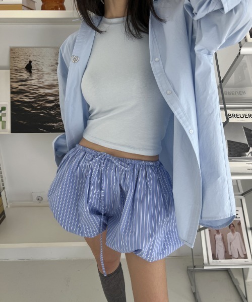 パンツ ストライプバルーンシルエットショートパンツ レディース