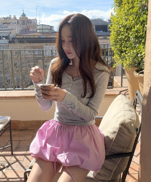 パンツ ストライプバルーンシルエットショートパンツ レディース