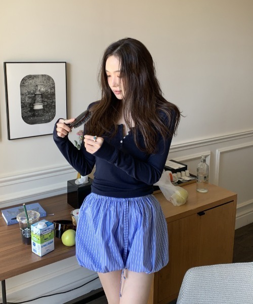 パンツ ストライプバルーンシルエットショートパンツ レディース