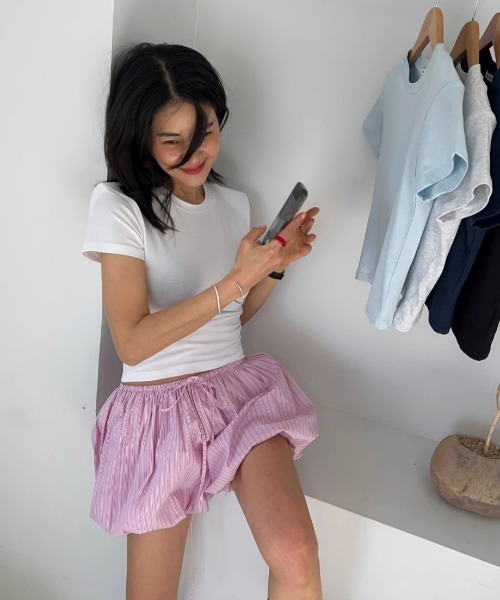 パンツ ストライプバルーンシルエットショートパンツ レディース